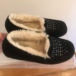 Ugg black suede moccasins with rhinestones
